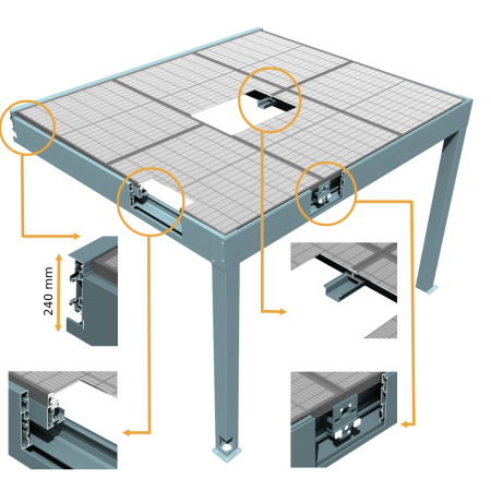 Pergola solar fotovoltaica Aiguablava 4,638x3,541 M - Gris 3200W con Bandeja de cables INTERSUN - 3