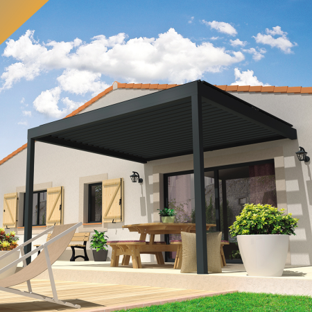 Pérgola bioclimática LEVANTE 4,00x4,088 M Motorización con pistón eléctrico y mando a distancia INTERSUN - 1